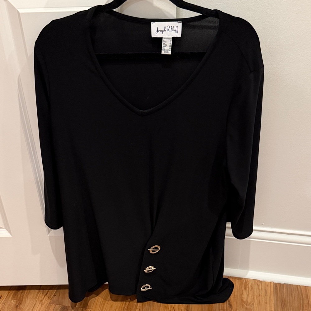Joseph Ribkoff Black Long Sleeve Top with gold  Button detail
